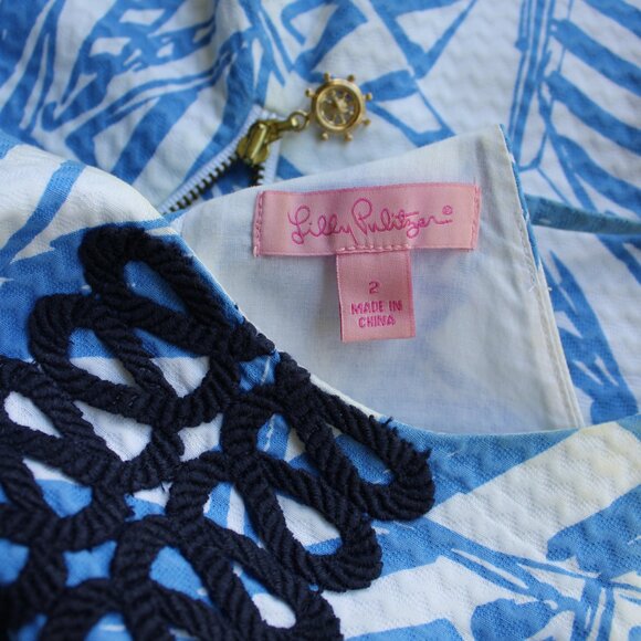 Lilly Pulitzer Annabelle Bay Blue Yacht Sea Rope mod Shift Dress crochet lace - Picture 9 of 9